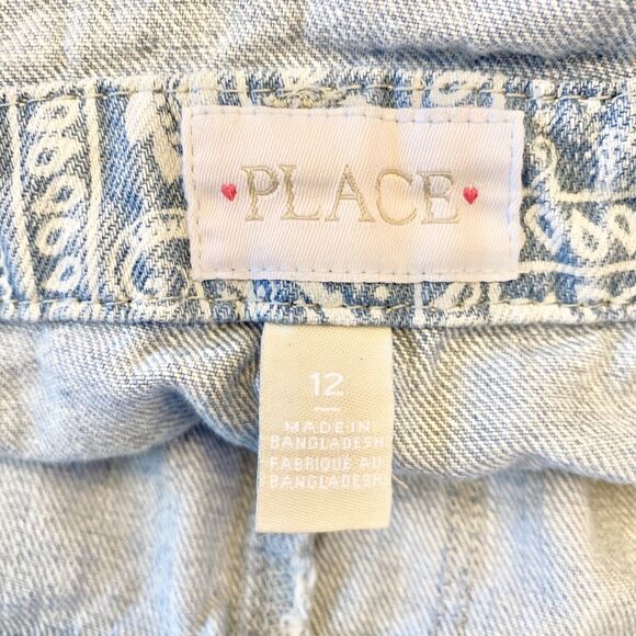 The Childrens‎ Place Paisley Denim Snap Overall Shorts Girls Size 12 - Picture 9 of 10